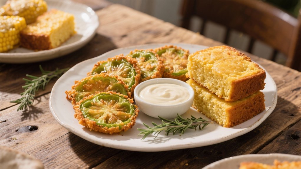 cornbread complements fried tomatoes
