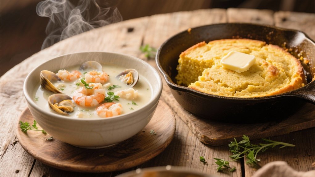 cornbread complements seafood chowder