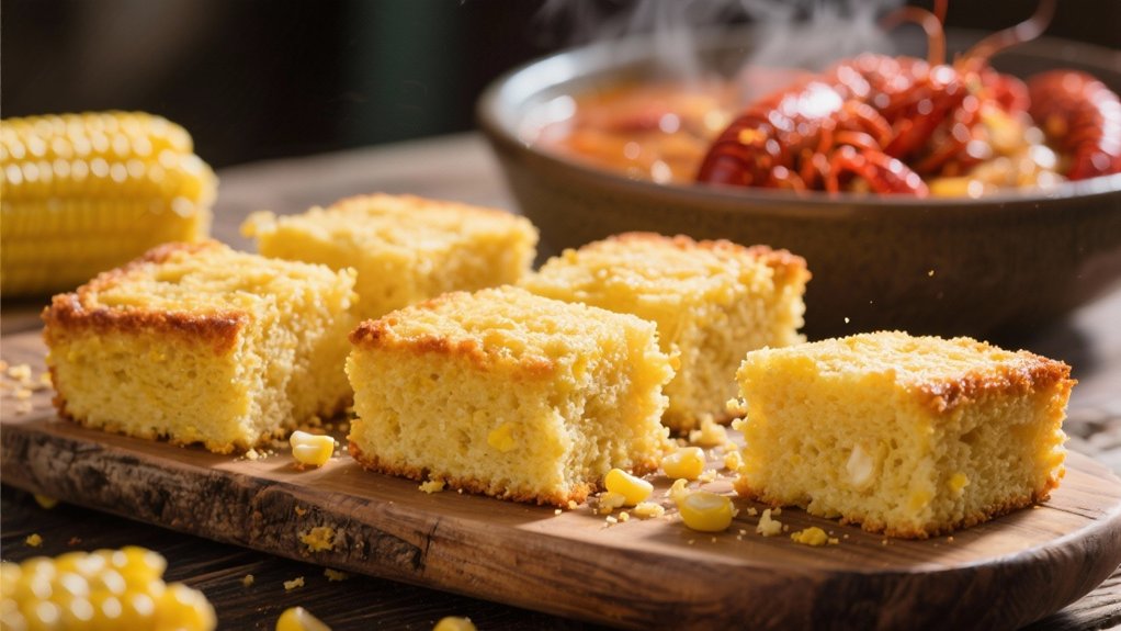 cornbread complements spicy crawfish