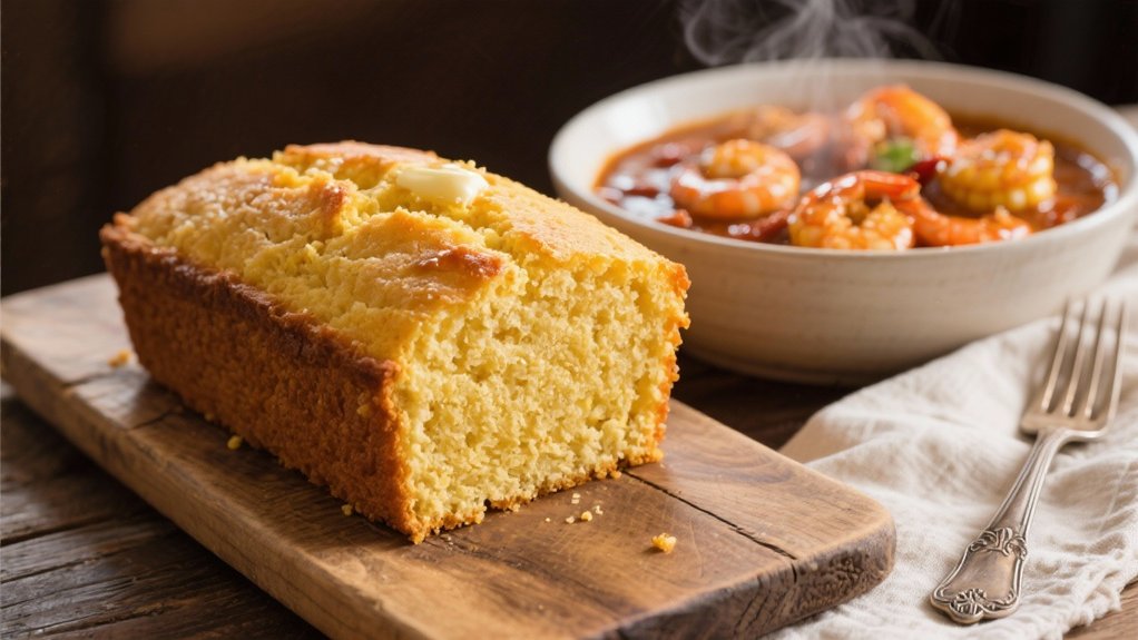 cornbread complements spicy etouffee