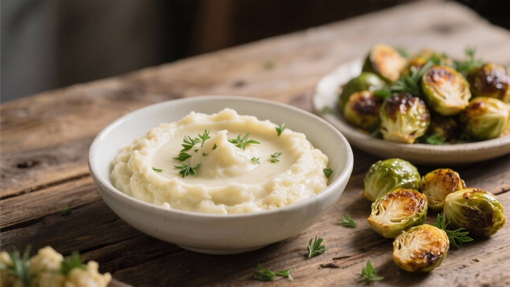 creamy cauliflower enhances brussels sprouts