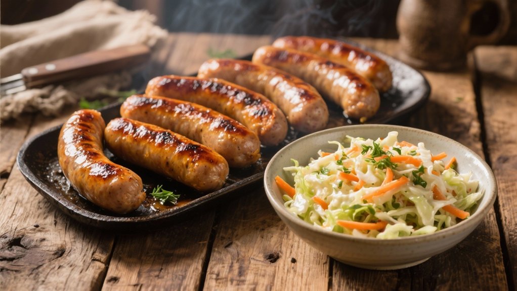 creamy coleslaw balances kielbasa