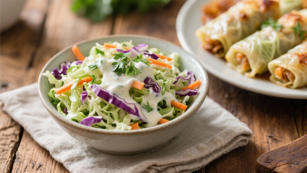 creamy coleslaw complements cabbage rolls