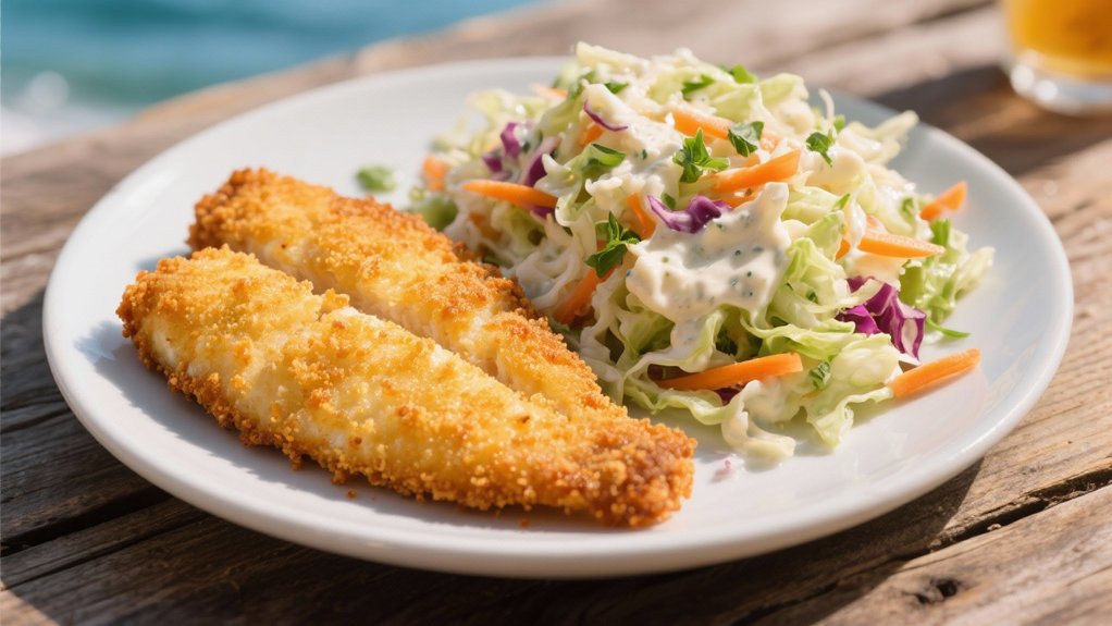 creamy coleslaw complements fish