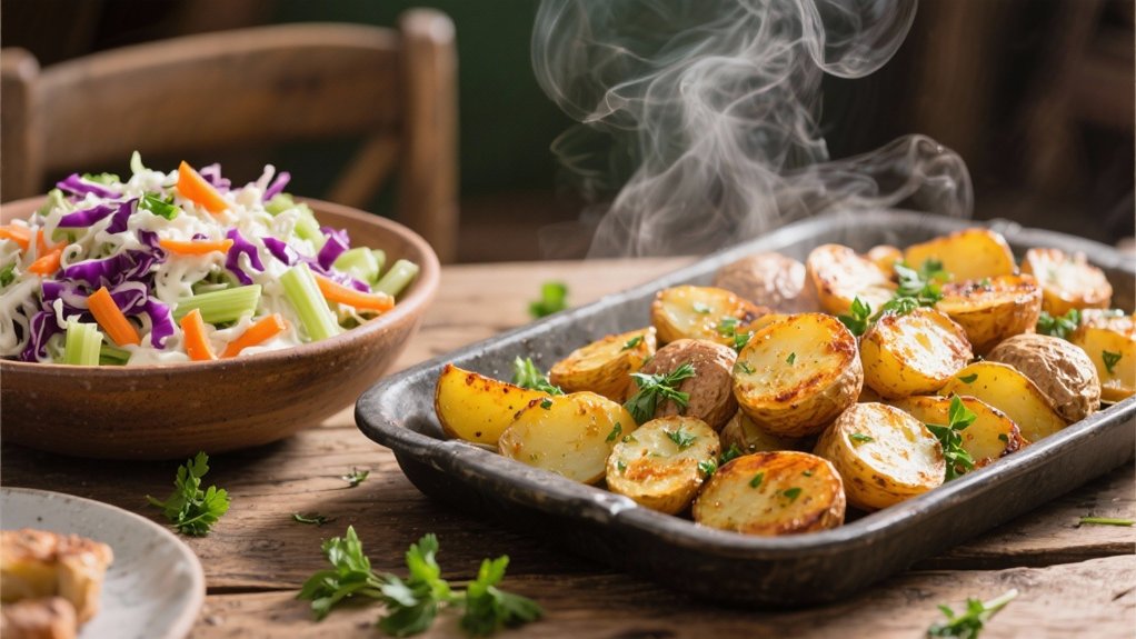 creamy coleslaw complements potatoes