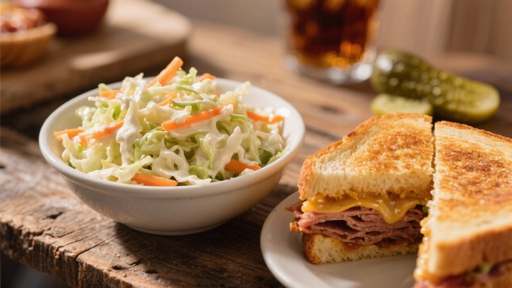 creamy coleslaw complements sandwiches