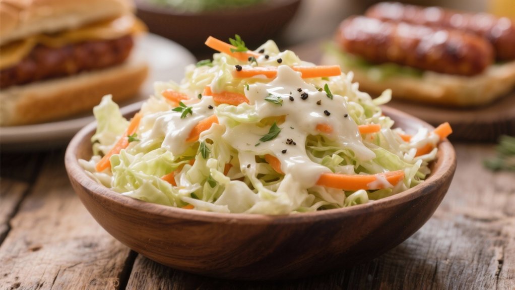 creamy coleslaw complements sausage