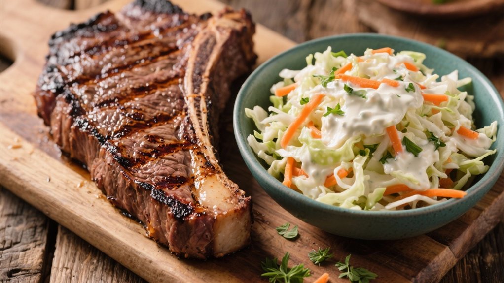 creamy coleslaw complements steak