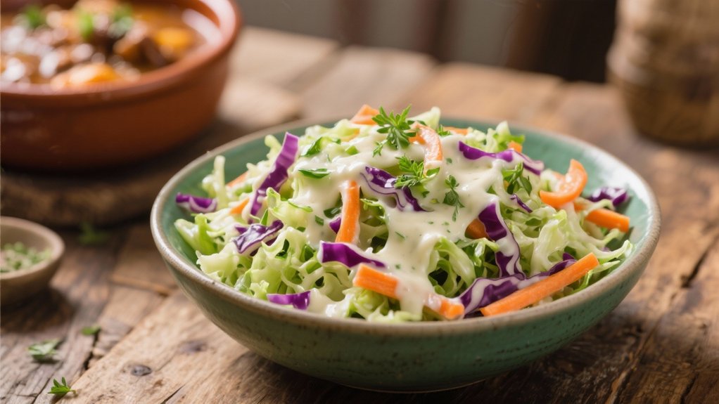 creamy coleslaw complements stew