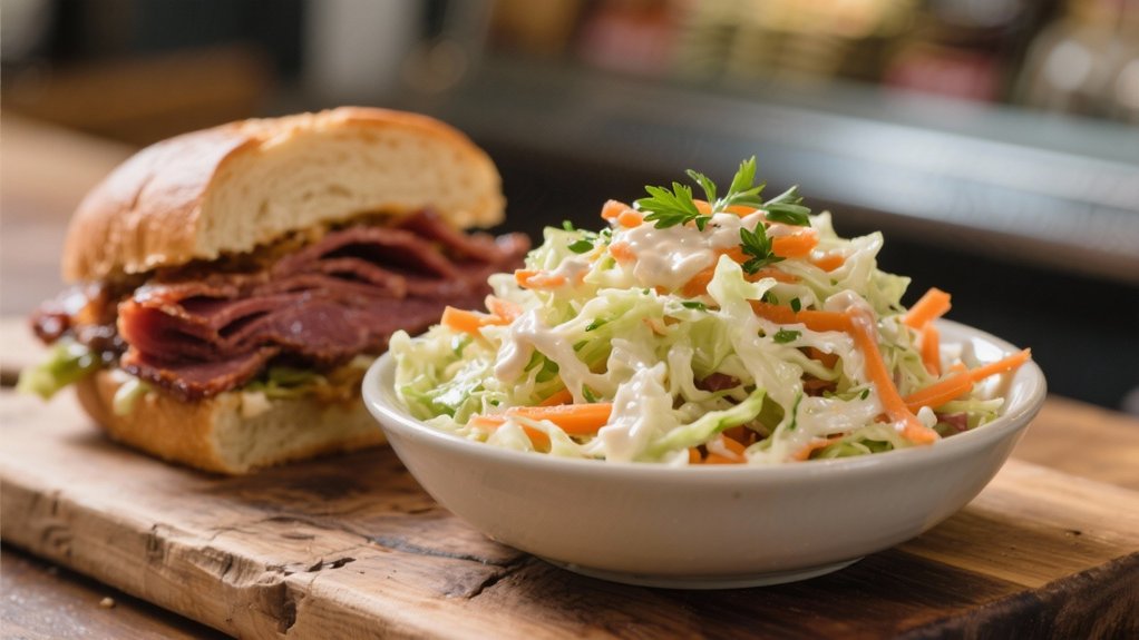 creamy coleslaw enhances pastrami