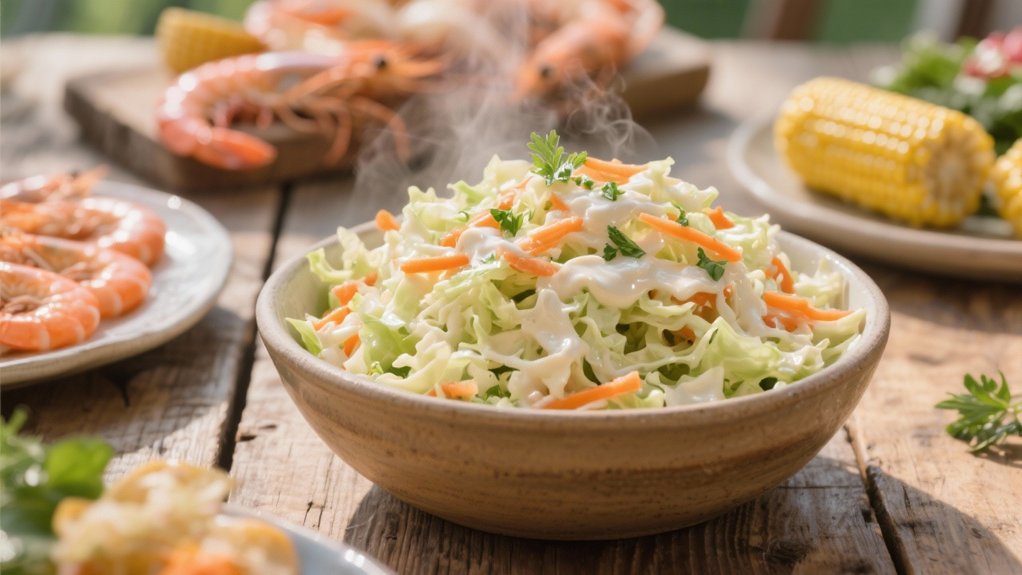 creamy coleslaw enhances seafood