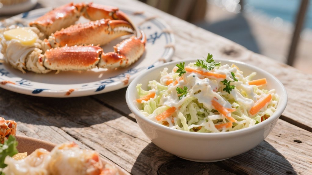 creamy coleslaw enhances seafood