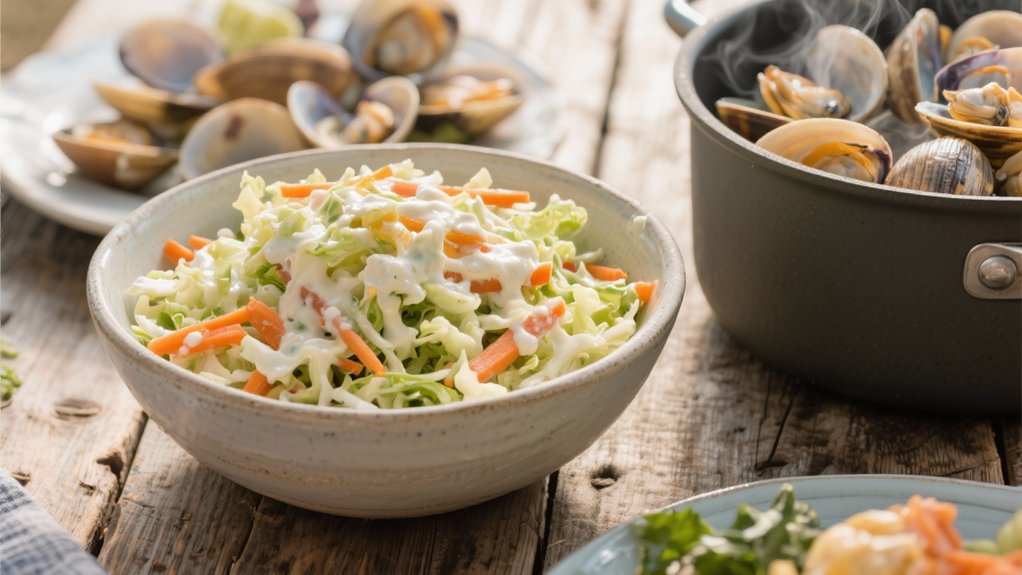 creamy coleslaw enhances seafood