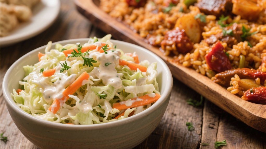 creamy crunchy coleslaw contrast