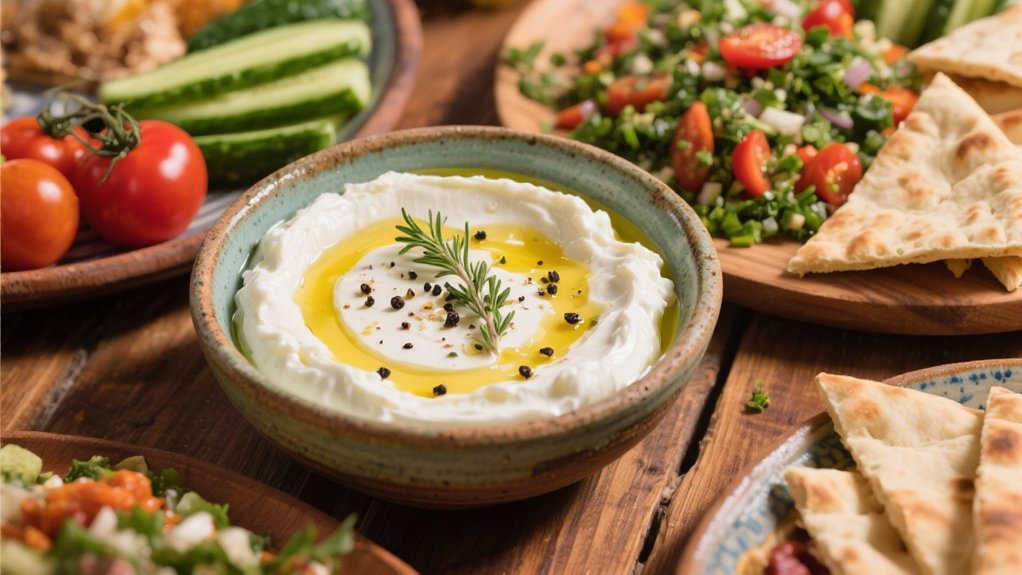 creamy labneh with olive oil