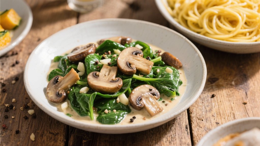 creamy mushroom spinach delight