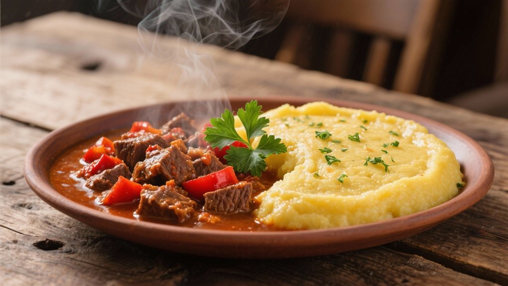 creamy polenta complements goulash