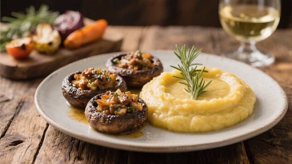 creamy polenta complements mushrooms