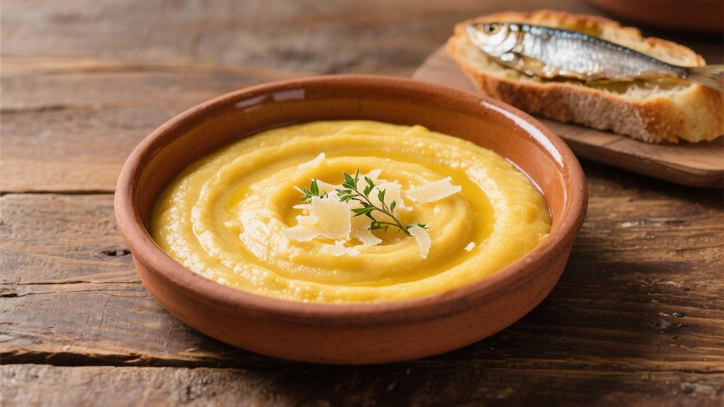 creamy polenta complements sardines