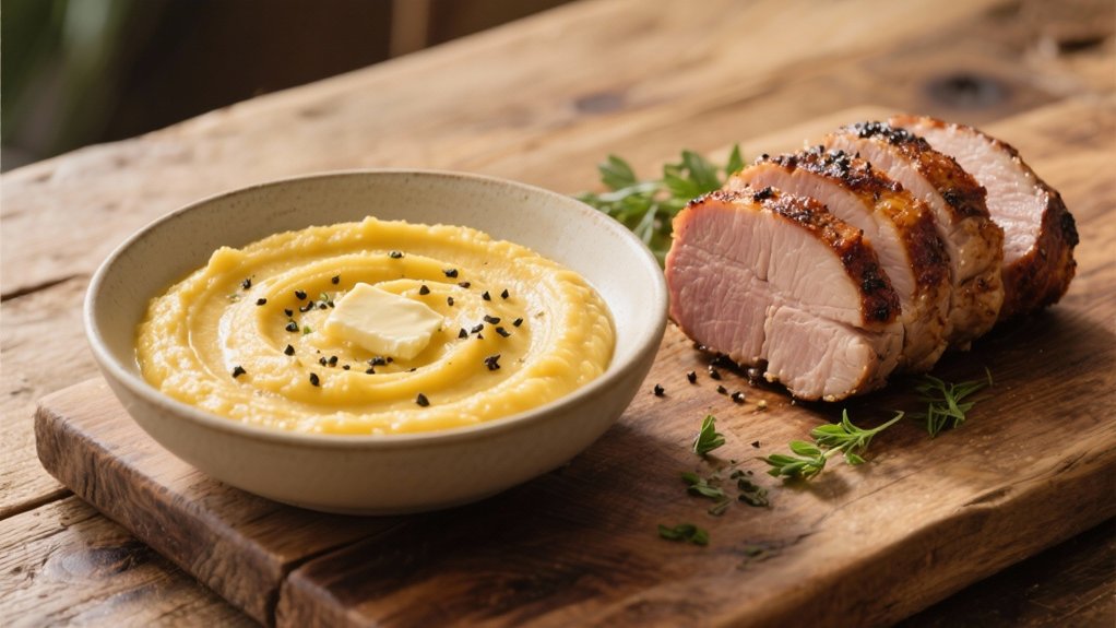 creamy polenta enhances pork