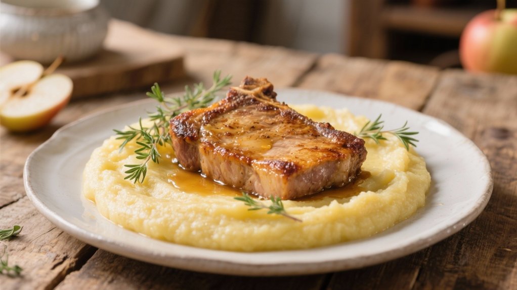 creamy polenta with apple pork chops