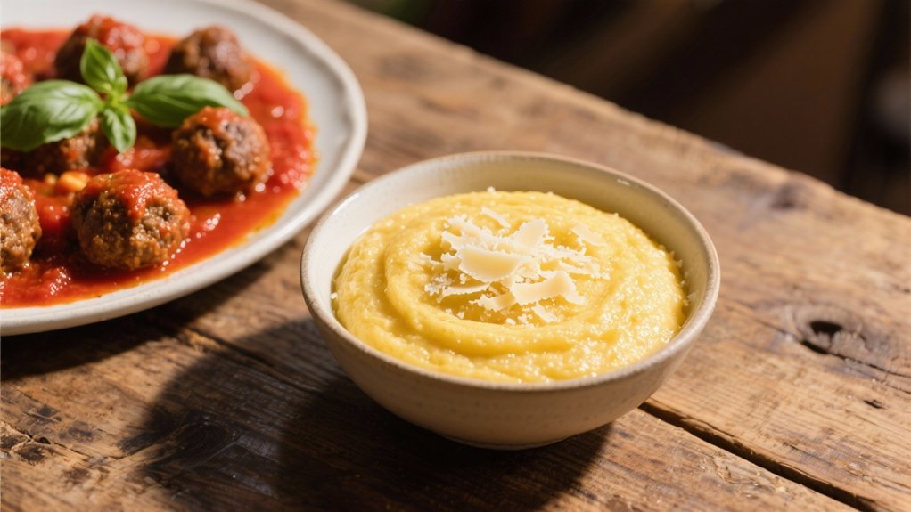 creamy polenta with meatballs