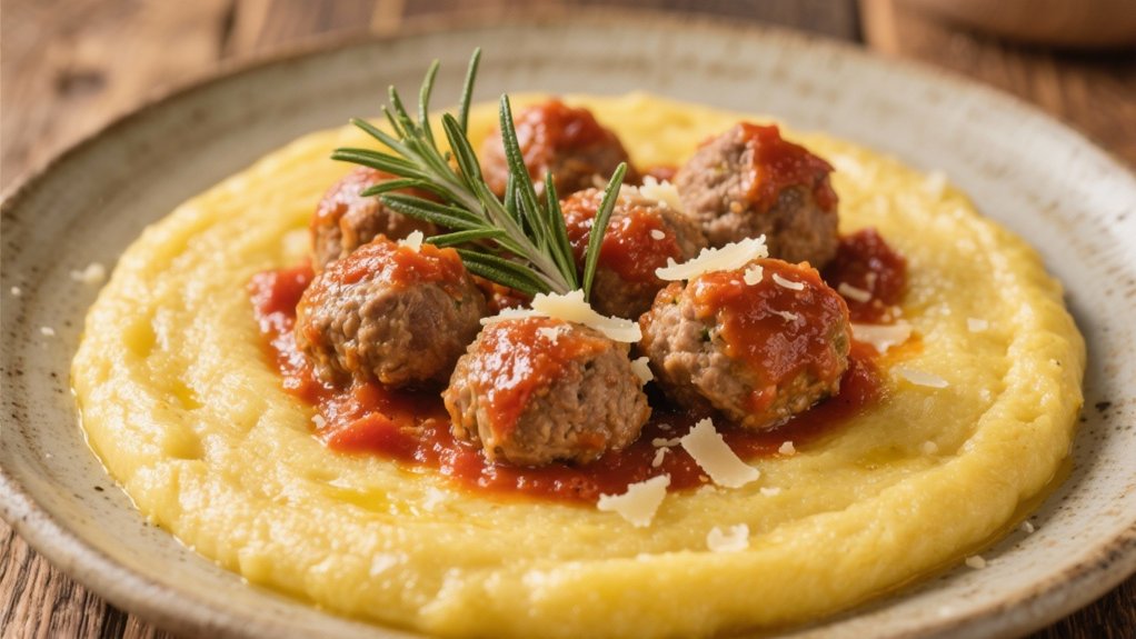 creamy polenta with meatballs