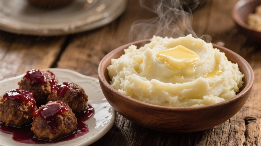 creamy potatoes enhance meatballs