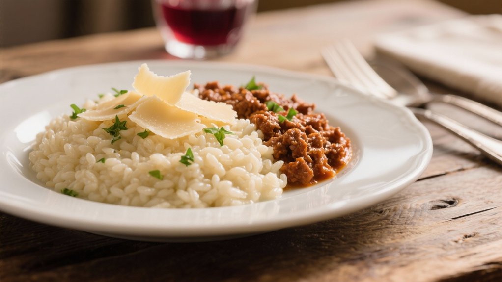 creamy risotto complements bolognese