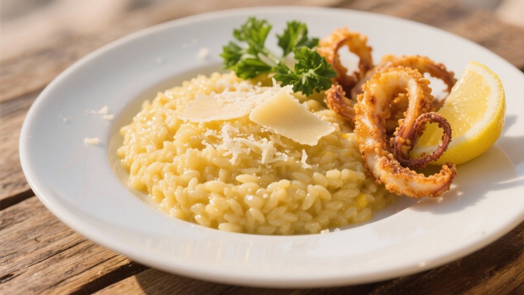 creamy risotto complements calamari