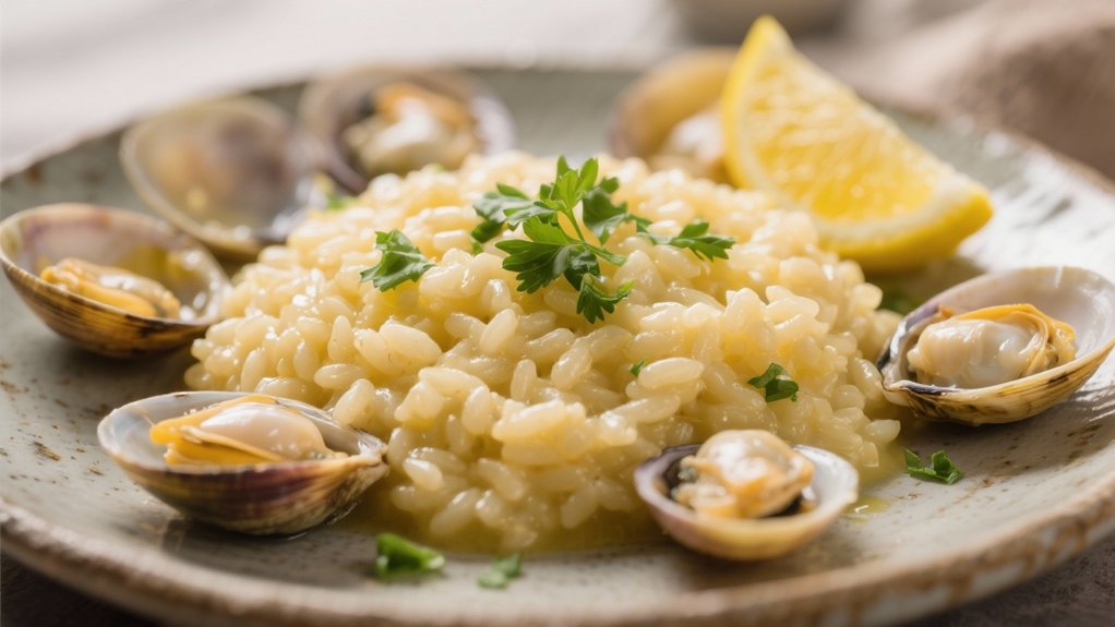 creamy risotto enhances clam dishes