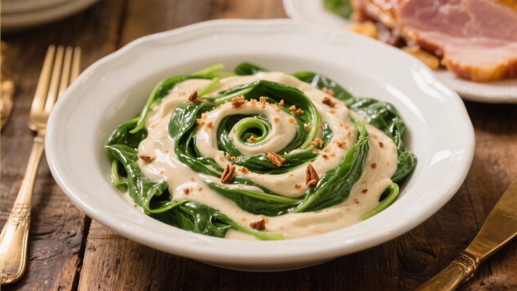 creamy spinach complements ham