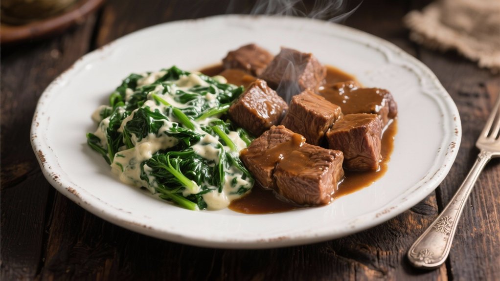 creamy spinach complements steak