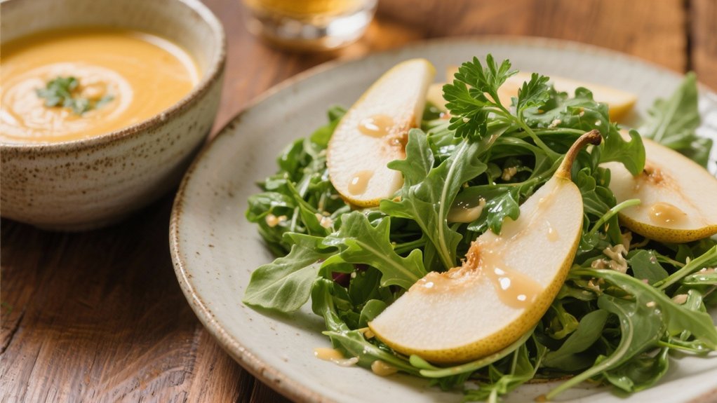 crisp arugula and sweet pears