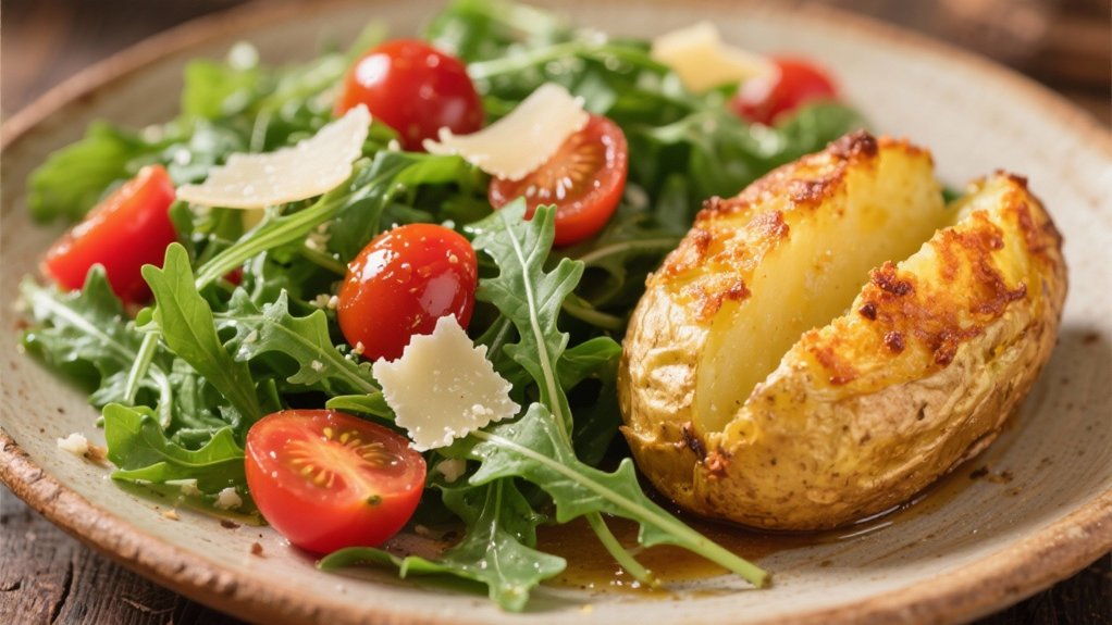 crisp arugula and tomatoes