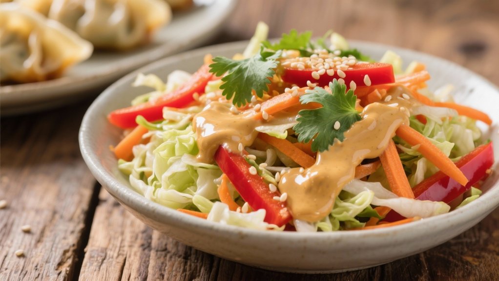 crisp asian slaw complementing dumplings