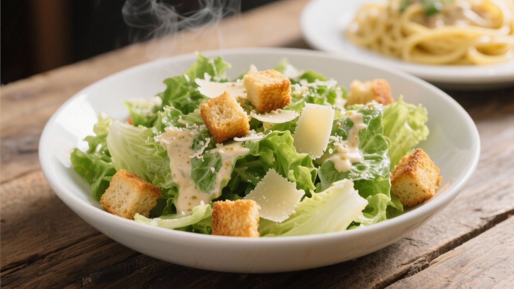 crisp caesar salad complements carbonara