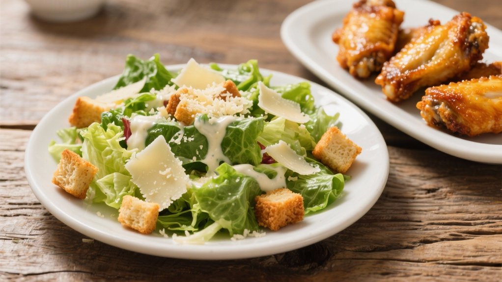 crisp caesar salad complements wings