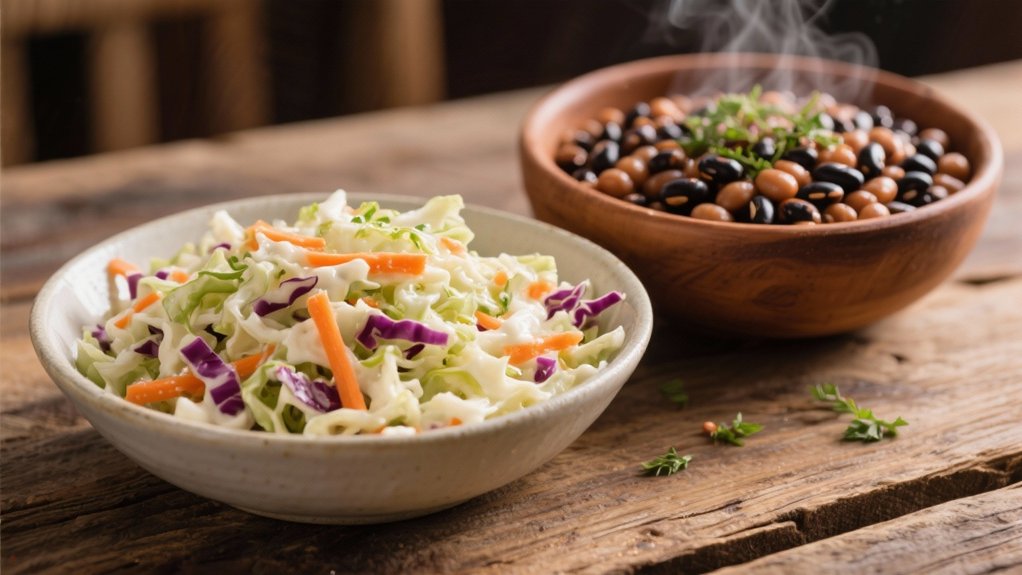 crisp coleslaw balances peas