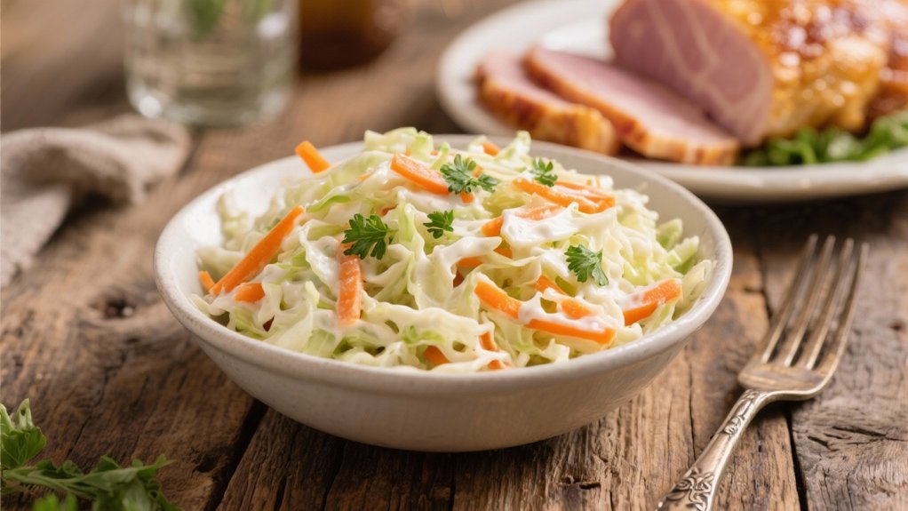crisp coleslaw complements ham