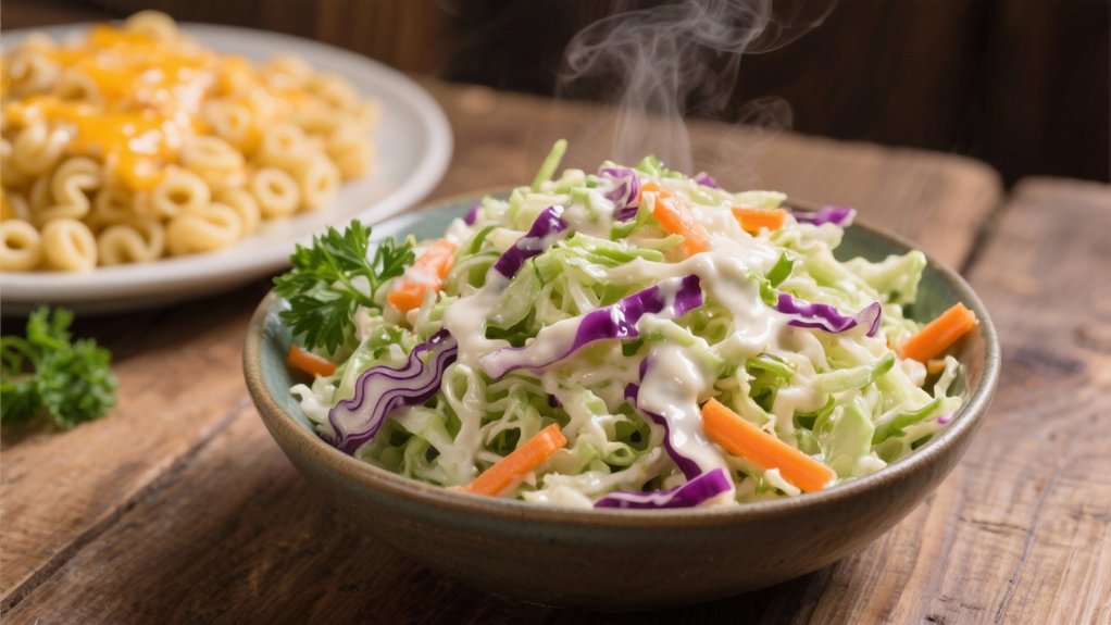 crisp coleslaw complements macaroni