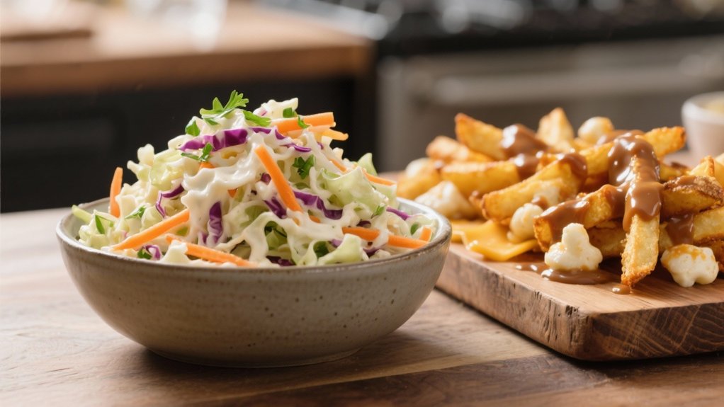 crisp coleslaw complements poutine