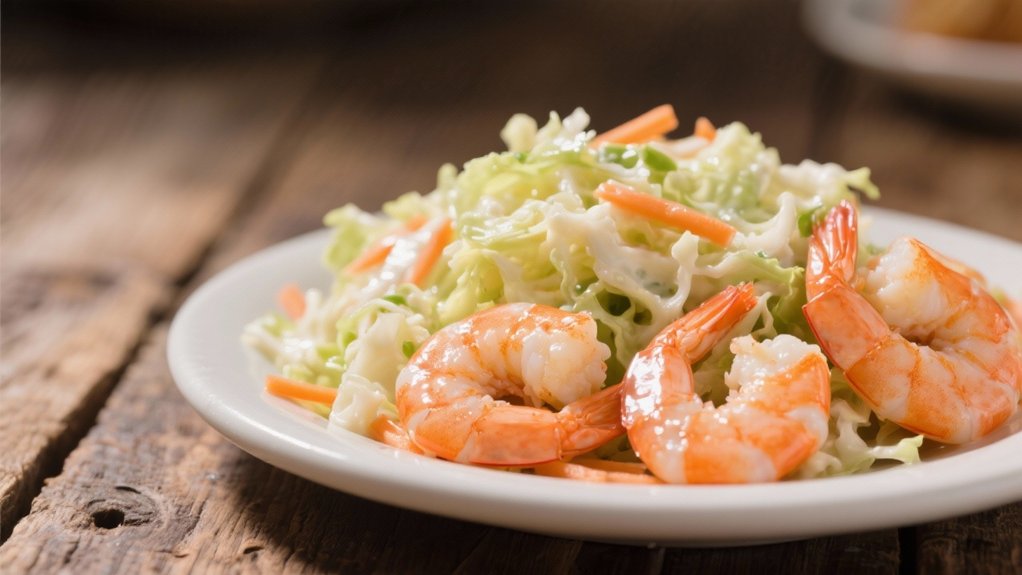crisp coleslaw complements shrimp