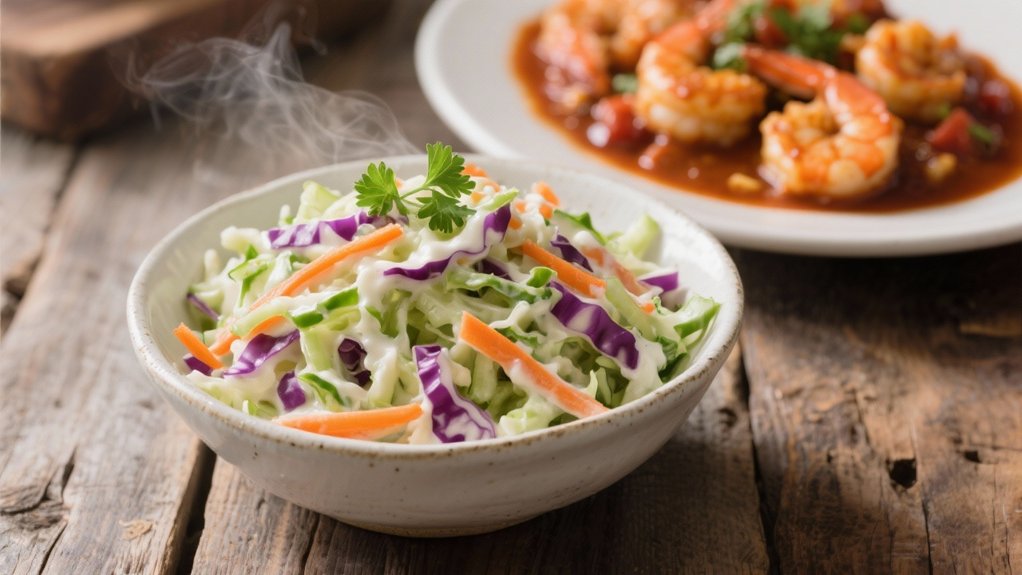 crisp coleslaw complements spicy shrimp