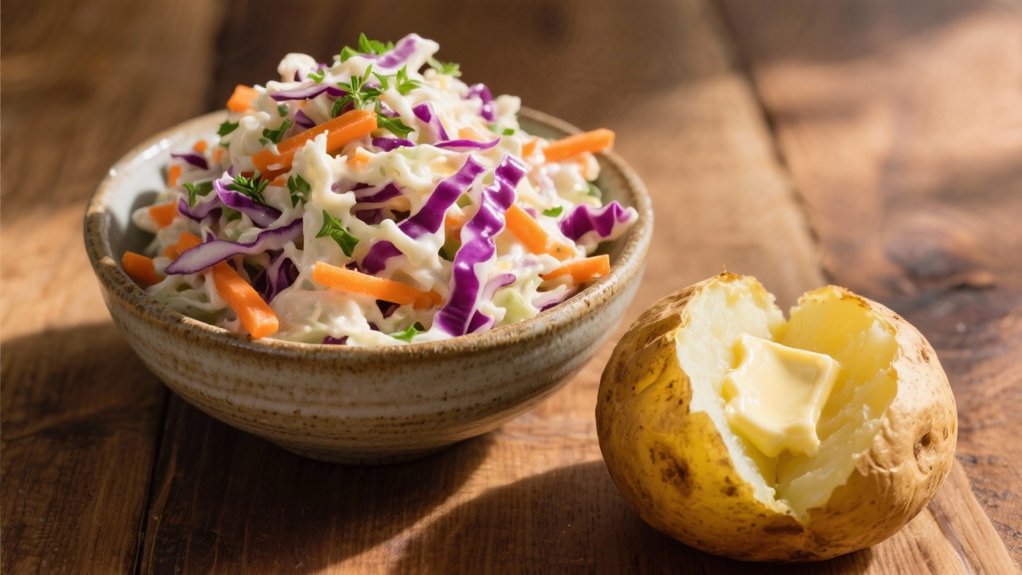 crisp coleslaw enhances baked potato