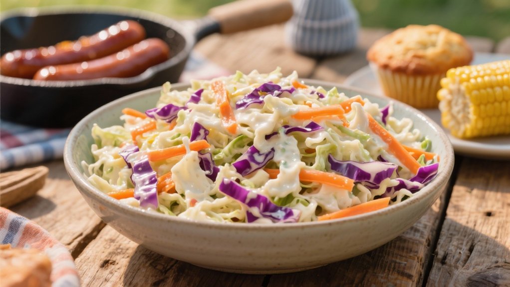 crisp coleslaw enhances beanie weenies