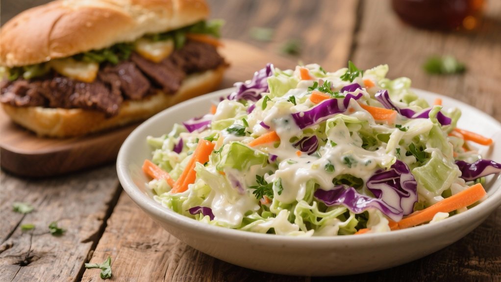 crisp coleslaw enhances sandwiches