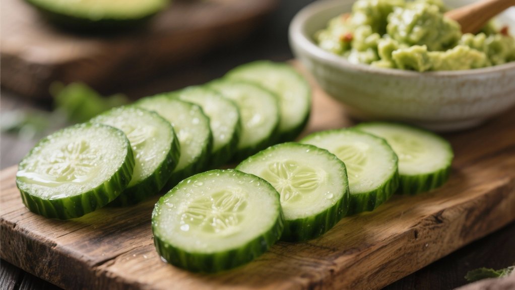 crisp cucumber rounds enhance guacamole