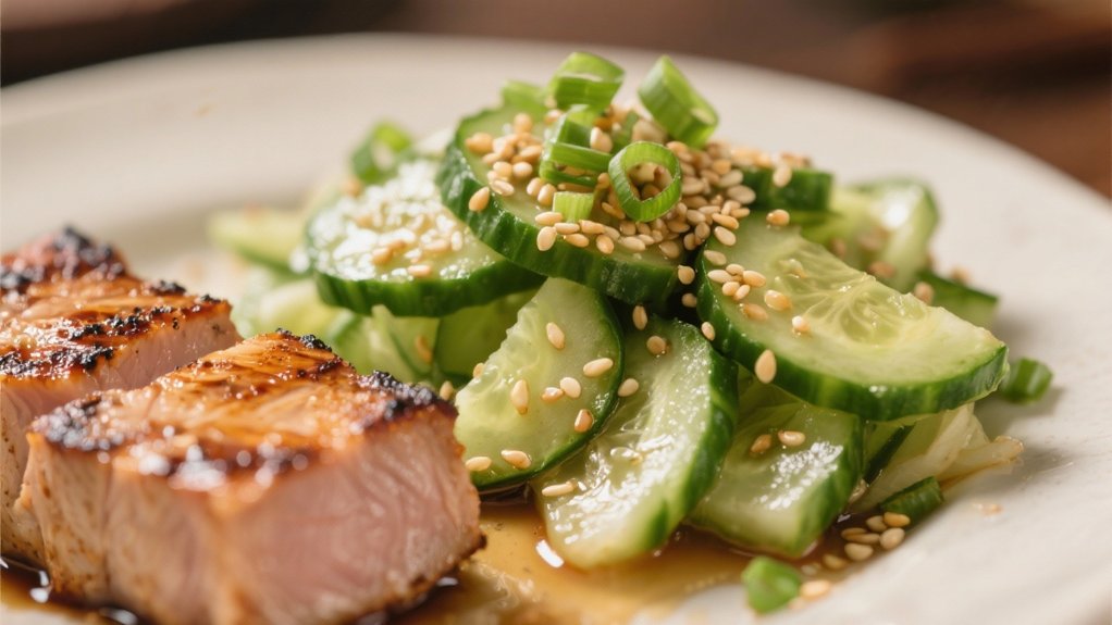 crisp cucumber salad contrast