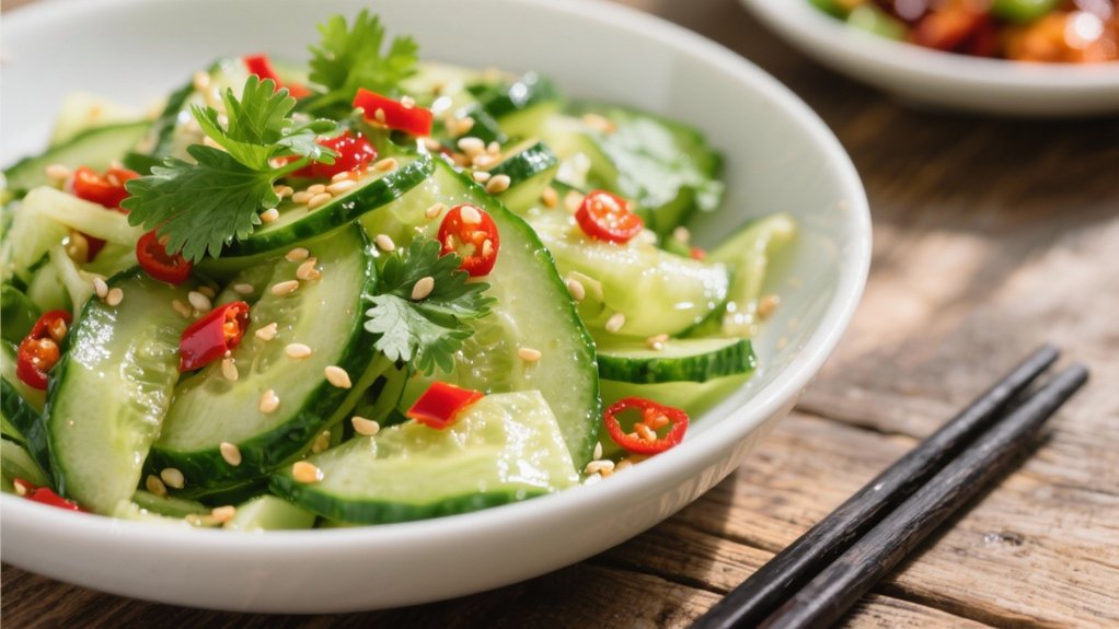 crisp cucumber salad contrast